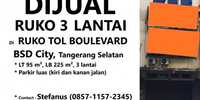 Dijual Ruko di Area Ruko Tol Boulevard BSD City, Tangerang Selatan