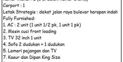 Rumah Full Furnished 2kt 2km Siap Huni Harapan Indah Bekasi