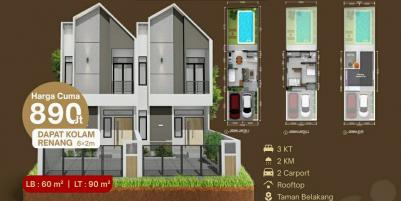 Rumah murah 2,5lt bonus kolam renang di kota Bekasi 