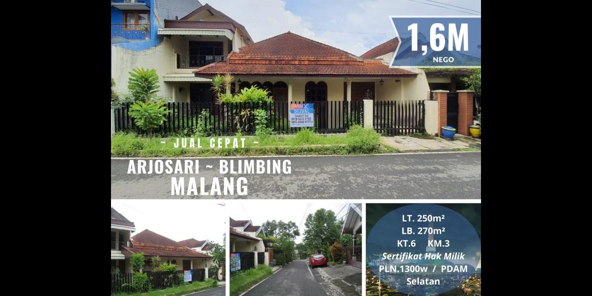 Rumah di Arjosari, Blimbing, Malang ~ 6 Kamar, Sertifikat Hak Milik. Rumah di Arjosari, Blimbing, Malang ~ 6 Kamar, Sertifikat Hak Milik.