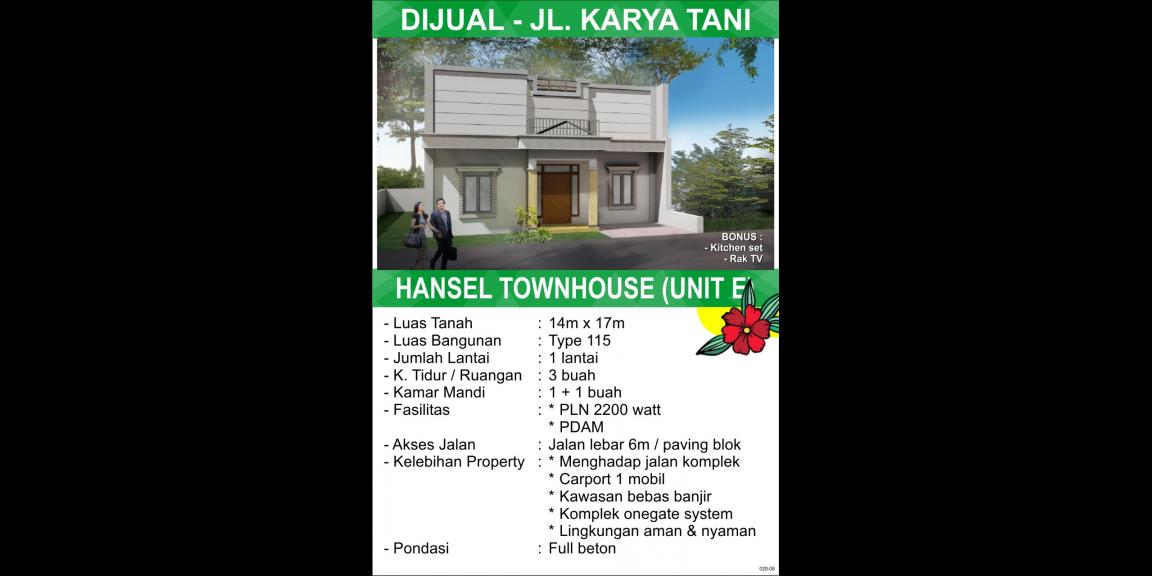 Rumah Hansel Townhouse Purnama, Pontianak, Kalimantan Barat Rumah Hansel Townhouse Purnama, Pontianak, Kalimantan Barat