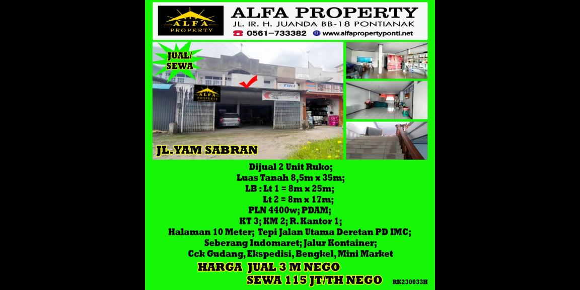 Ruko Yam Sabran Kota Pontianak Disewakan Ruko Yam Sabran Kota Pontianak Disewakan