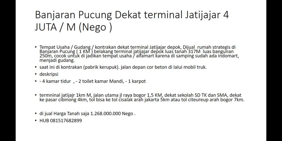 Rumah, ruko, gudang usaha samping terminal jatijajar banjaran pucung Rumah, ruko, gudang usaha samping terminal jatijajar banjaran pucung