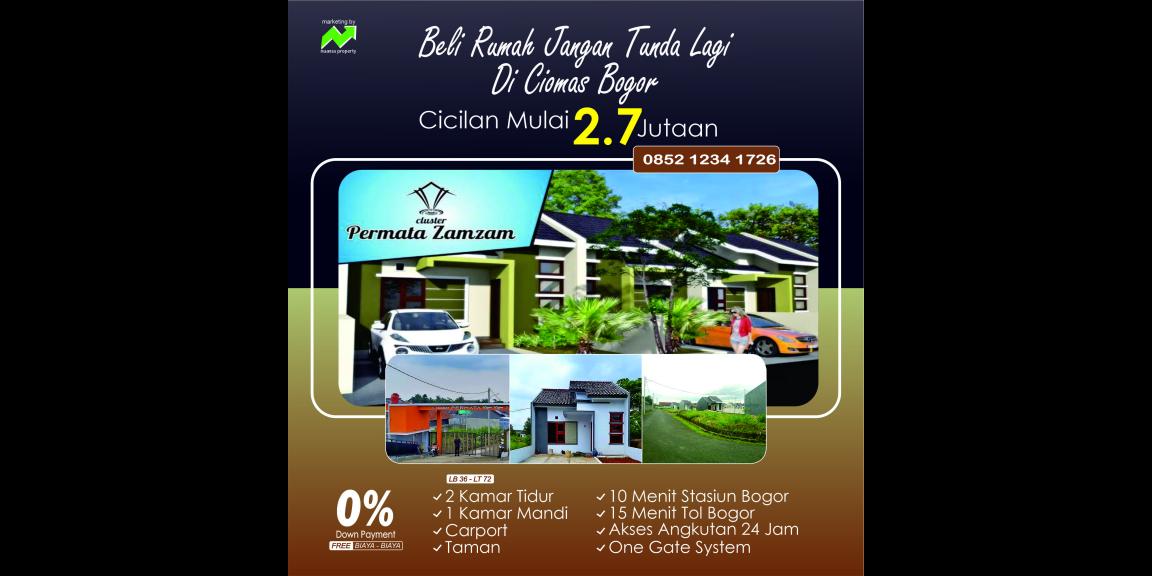 Rumah Dp 0% dkt stasiun Bogor di Cluster Permata Zam Zam Ciomas Bogor Rumah Dp 0% dkt stasiun Bogor di Cluster Permata Zam Zam Ciomas Bogor