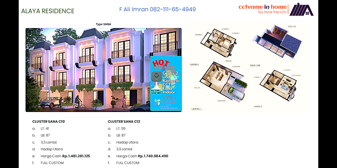 Dijual Cepat Rumah Cluster Baru di Alaya Residence Berhadiah Exclusive CCTV Wifi Ezviz H1c Dijual Cepat Rumah Cluster Baru di Alaya Residence Berhadiah Exclusive CCTV Wifi Ezviz H1c