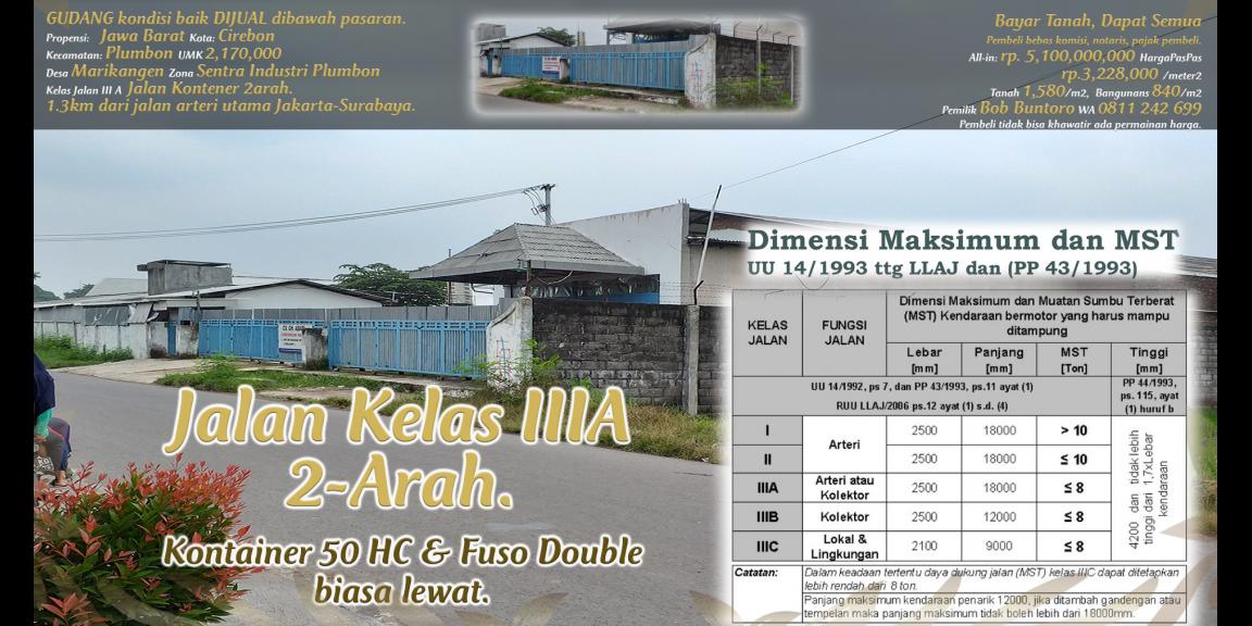 Gudang dijual rp.3,223,000/m2 di pinggir jalan kontener di zona industri Plumbon, Cirebon. Gudang dijual rp.3,223,000/m2 di pinggir jalan kontener di zona industri Plumbon, Cirebon.