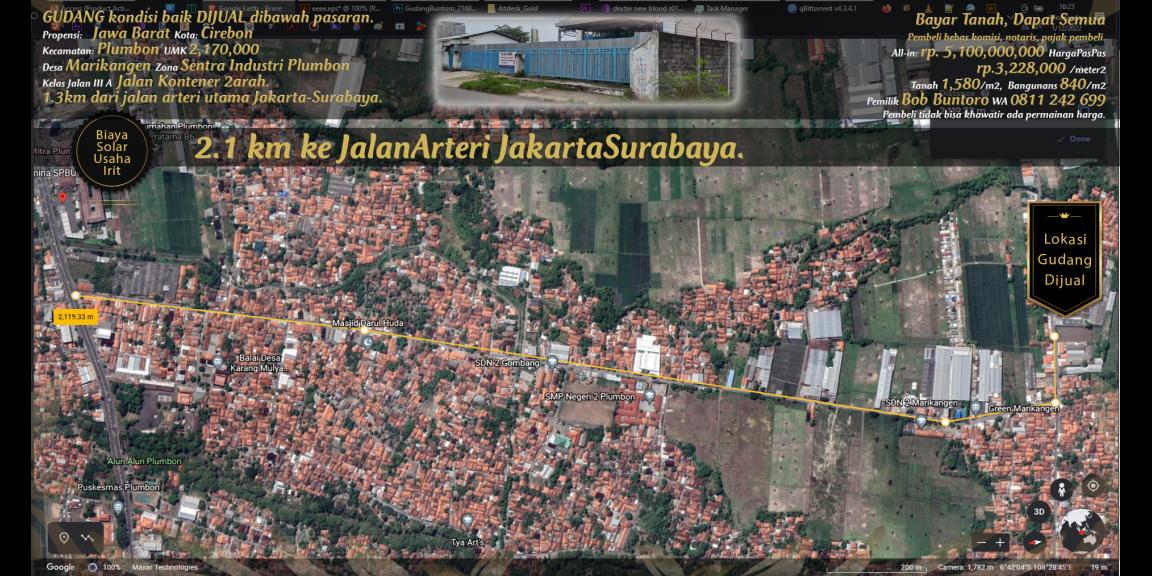 Gudang dijual rp.3,223,000/m2 di pinggir jalan kontener di zona industri Plumbon, Cirebon. Gudang dijual rp.3,223,000/m2 di pinggir jalan kontener di zona industri Plumbon, Cirebon.