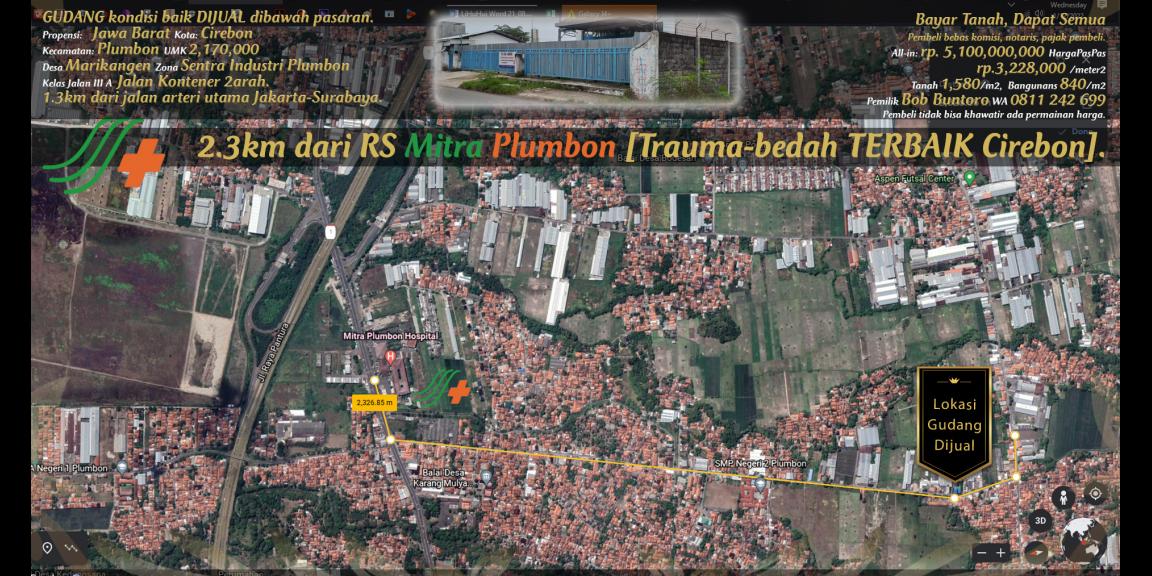 Gudang dijual rp.3,223,000/m2 di pinggir jalan kontener di zona industri Plumbon, Cirebon. Gudang dijual rp.3,223,000/m2 di pinggir jalan kontener di zona industri Plumbon, Cirebon.