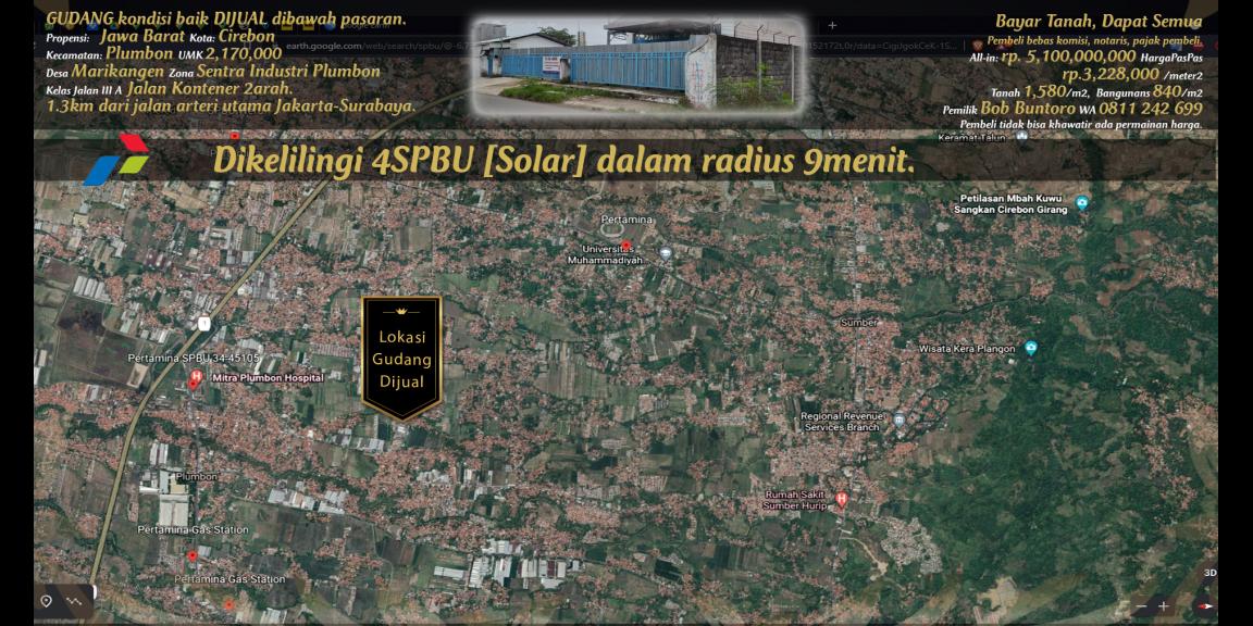 Gudang dijual rp.3,223,000/m2 di pinggir jalan kontener di zona industri Plumbon, Cirebon. Gudang dijual rp.3,223,000/m2 di pinggir jalan kontener di zona industri Plumbon, Cirebon.