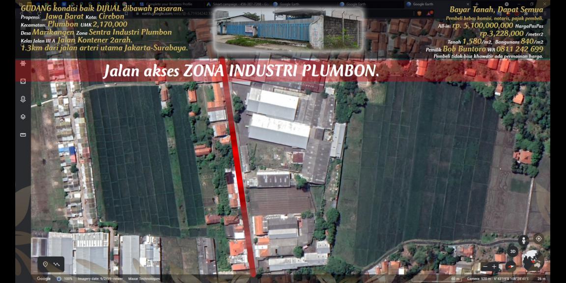 Gudang dijual rp.3,223,000/m2 di pinggir jalan kontener di zona industri Plumbon, Cirebon. Gudang dijual rp.3,223,000/m2 di pinggir jalan kontener di zona industri Plumbon, Cirebon.
