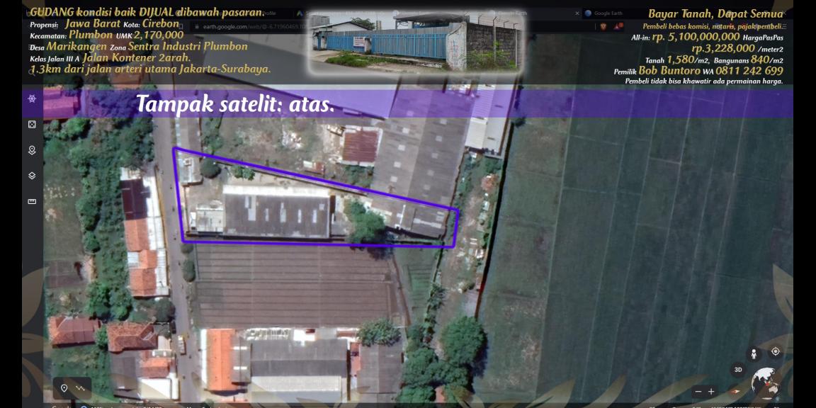 Gudang dijual rp.3,223,000/m2 di pinggir jalan kontener di zona industri Plumbon, Cirebon. Gudang dijual rp.3,223,000/m2 di pinggir jalan kontener di zona industri Plumbon, Cirebon.