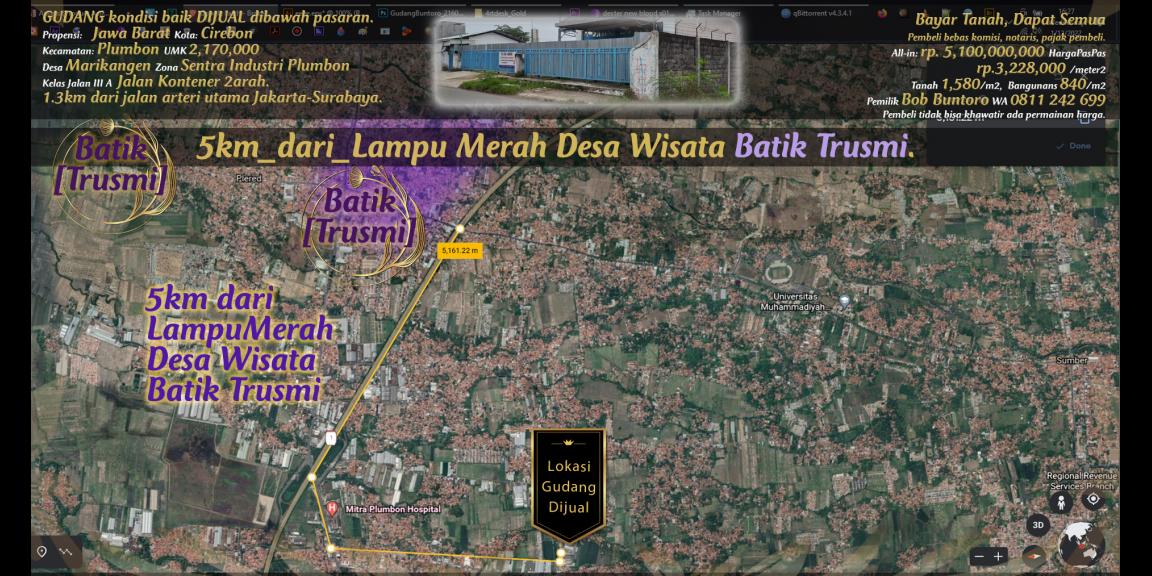 Gudang dijual rp.3,223,000/m2 di pinggir jalan kontener di zona industri Plumbon, Cirebon. Gudang dijual rp.3,223,000/m2 di pinggir jalan kontener di zona industri Plumbon, Cirebon.