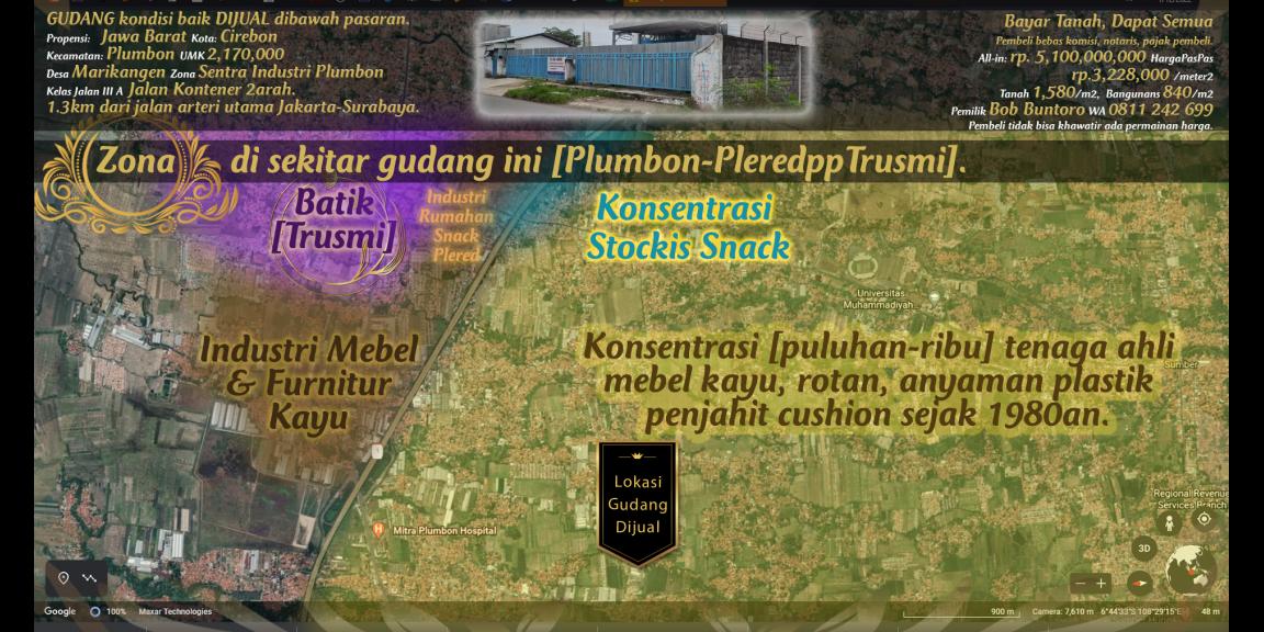 Gudang dijual rp.3,223,000/m2 di pinggir jalan kontener di zona industri Plumbon, Cirebon. Gudang dijual rp.3,223,000/m2 di pinggir jalan kontener di zona industri Plumbon, Cirebon.