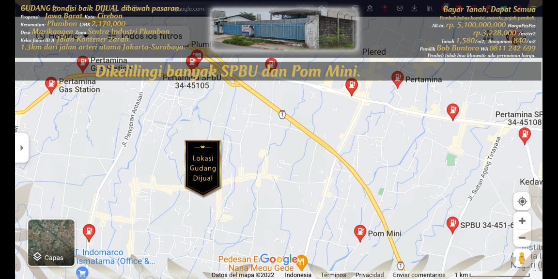 Gudang dijual rp.3,223,000/m2 di pinggir jalan kontener di zona industri Plumbon, Cirebon. Gudang dijual rp.3,223,000/m2 di pinggir jalan kontener di zona industri Plumbon, Cirebon.