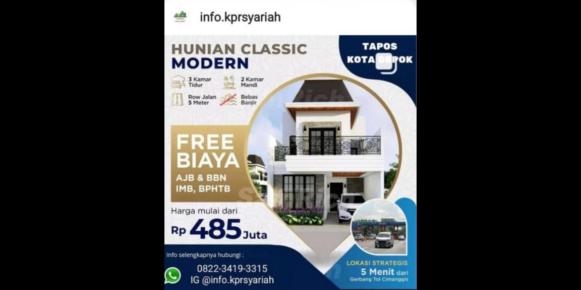 Hunian classic modern Tapos akses dekat tol Cimanggis Depok Hunian classic modern Tapos akses dekat tol Cimanggis Depok