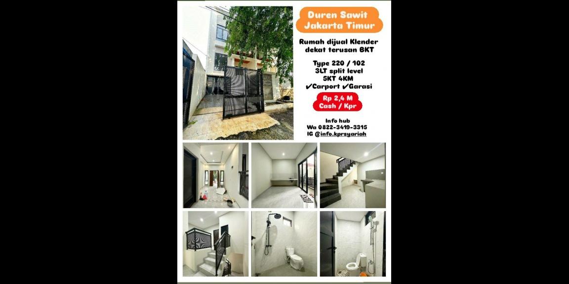 Rumah 3 lantai Duren Sawit Jakarta Timur dekat terusan BKt Rumah 3 lantai Duren Sawit Jakarta Timur dekat terusan BKt