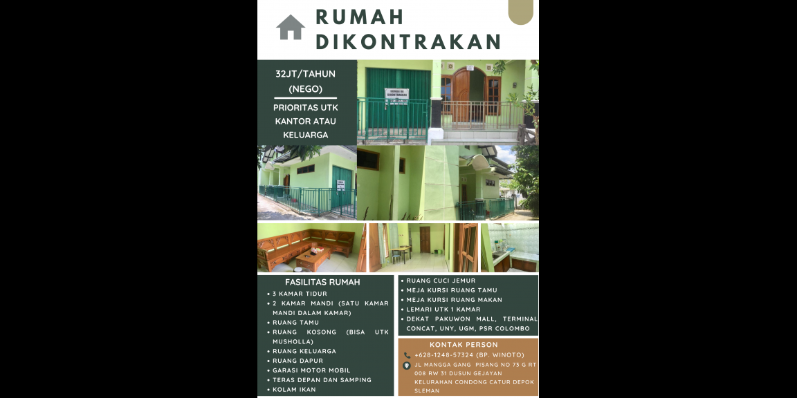 RUMAH DIKONTRAKKAN PRIORITAS KANTOR ATAU KELUARGA area Sleman RUMAH DIKONTRAKKAN PRIORITAS KANTOR ATAU KELUARGA area Sleman