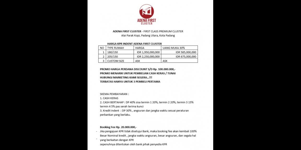 Rumah Baru Siap Bangun Design Modern di Adena First Cluster Kota Padang Rumah Baru Siap Bangun Design Modern di Adena First Cluster Kota Padang