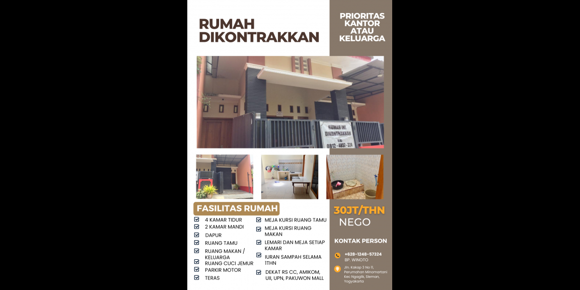 DIKONTRAKKAN RUMAH MODERN KANTOR ATAU KELUARGA NYAMAN STRATEGIS area Ngaglik DIKONTRAKKAN RUMAH MODERN KANTOR ATAU KELUARGA NYAMAN STRATEGIS area Ngaglik