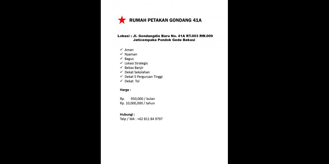 Di sewa Rumah Petakan Gondang 41A Di sewa Rumah Petakan Gondang 41A