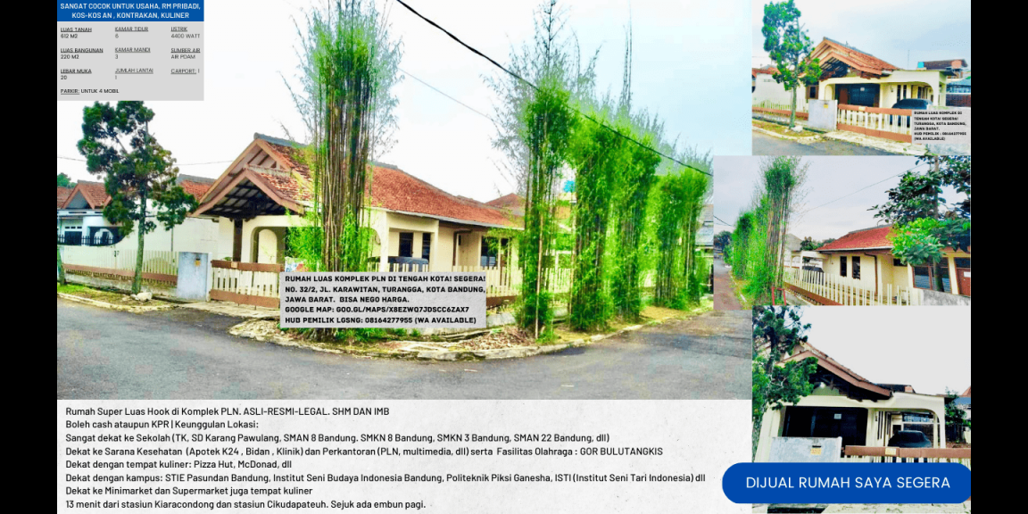 DIJUAL Rumah+Halaman luas, Hook, komplek PLN di tengah kota Bandung! SEGERA! BISA NEGO DIJUAL Rumah+Halaman luas, Hook, komplek PLN di tengah kota Bandung! SEGERA! BISA NEGO