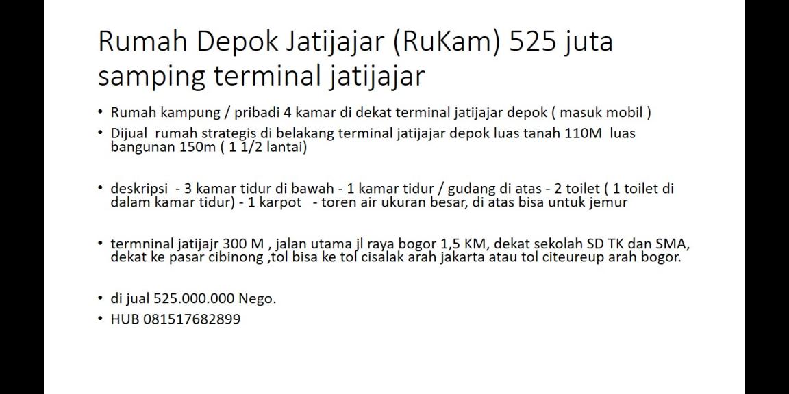 rumah strategis samping terminal jatijajar depok rumah strategis samping terminal jatijajar depok