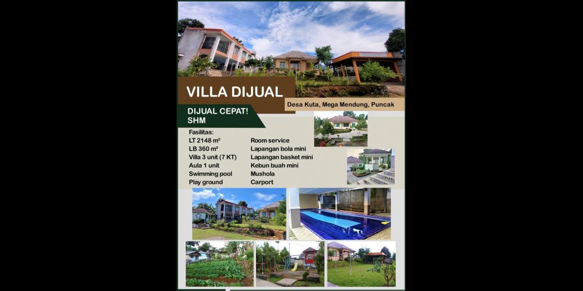 Dijual Villa luas tanah 2148 m2 SHM di Mega Mendung Puncak Kab. Bogor Jawqa Barat harga 4,5 M Dijual Villa luas tanah 2148 m2 SHM di Mega Mendung Puncak Kab. Bogor Jawqa Barat harga 4,5 M