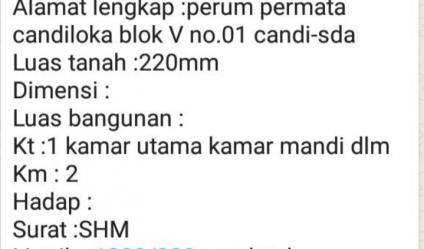 DI JUAL RUMAH PERUMAHAN PERMATA CANDI LOKA SIDOARJO