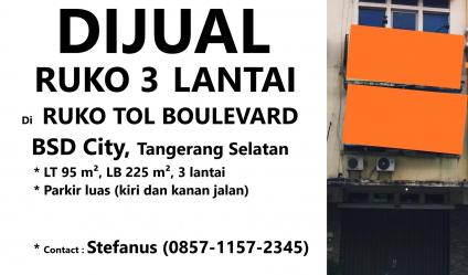 Dijual Ruko di Area Ruko Tol Boulevard BSD City, Tangerang Selatan