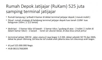 rumah strategis samping terminal jatijajar depok