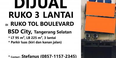 Dijual Ruko di Area Ruko Tol Boulevard BSD City, Tangerang Selatan