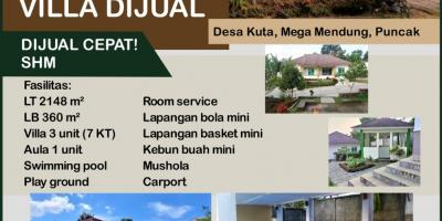Dijual Villa luas tanah 2148 m2 SHM di Mega Mendung Puncak Kab. Bogor Jawqa Barat harga 4,5 M